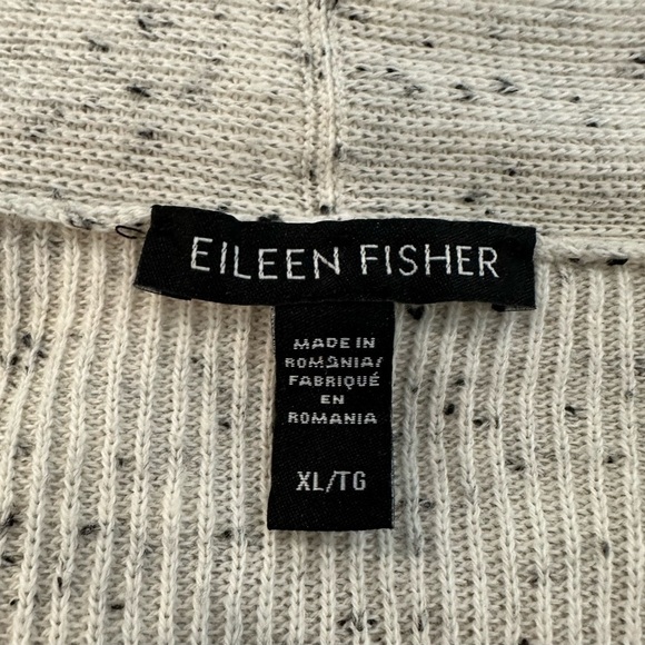 Eileen Fisher Ecru Speckled High Collar Cardigan w/ Pockets, XL Cotton - Picture 5 of 7